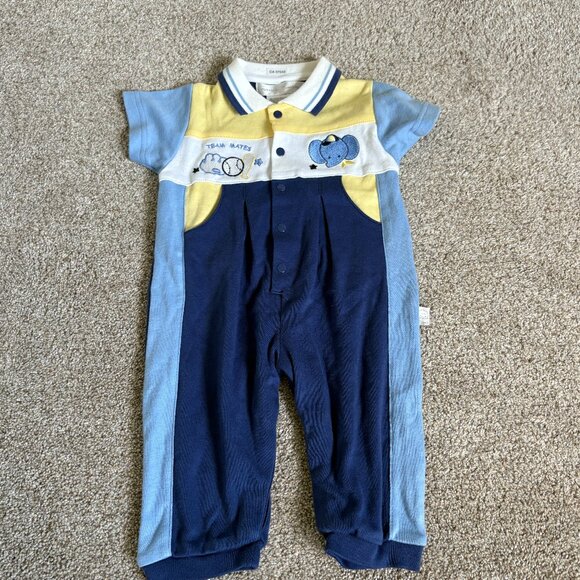 Vintage? Baby Boys One Piece Outfit 3-6 months Baseball Blue Collared - Picture 1 of 9